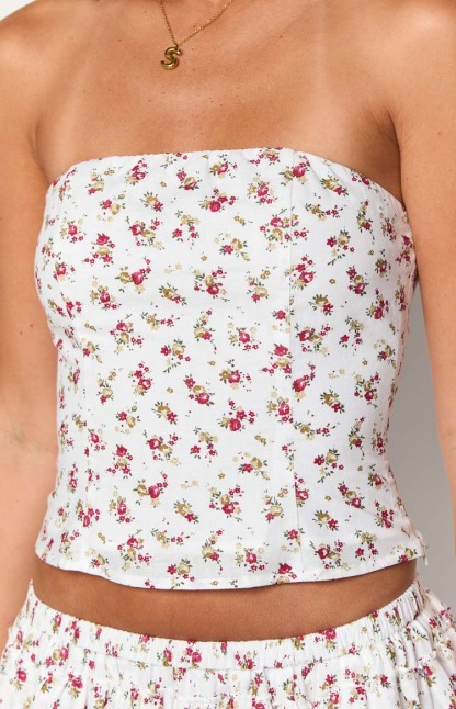 Paisley White Floral Strapless Top-Vavasi.All Rights Reserved.