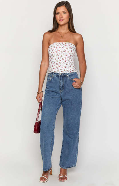 Paisley White Floral Strapless Top-Vavasi.All Rights Reserved.