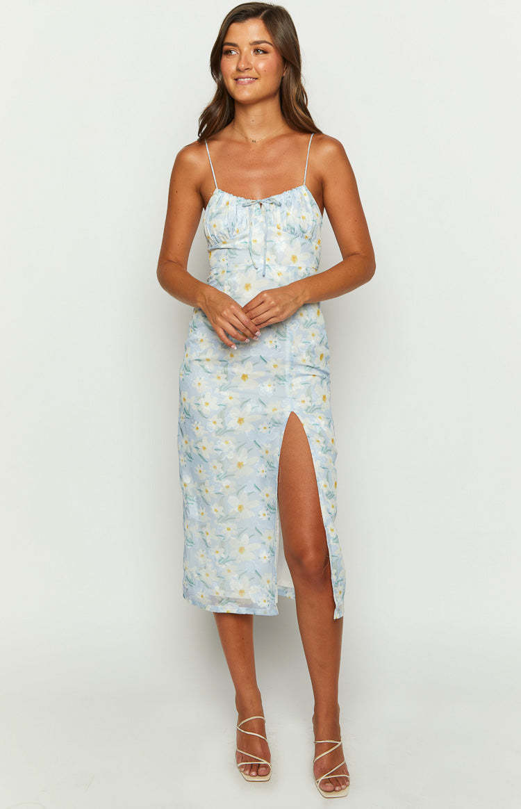 Paloma Blue Floral Midi Dress-Vavasi.All Rights Reserved.