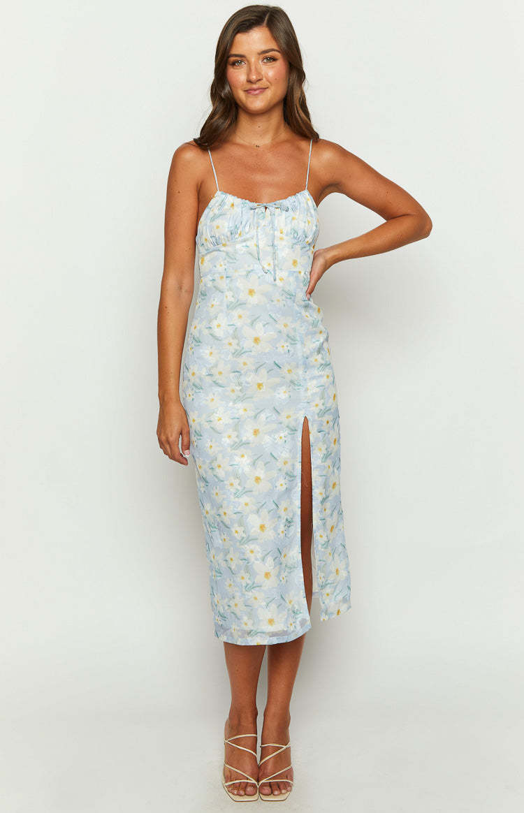 Paloma Blue Floral Midi Dress-Vavasi.All Rights Reserved.