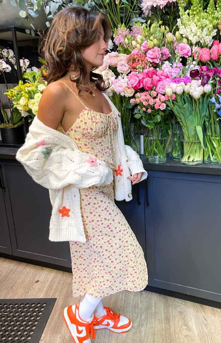 Paloma Yellow Floral Midi Dress-Vavasi.All Rights Reserved.