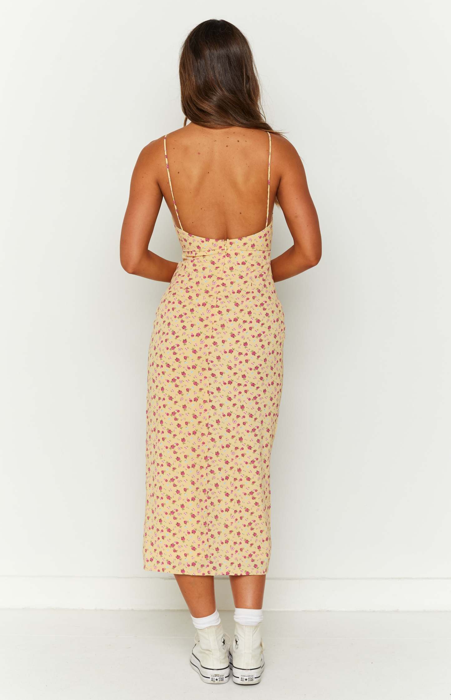 Paloma Yellow Floral Midi Dress-Vavasi.All Rights Reserved.