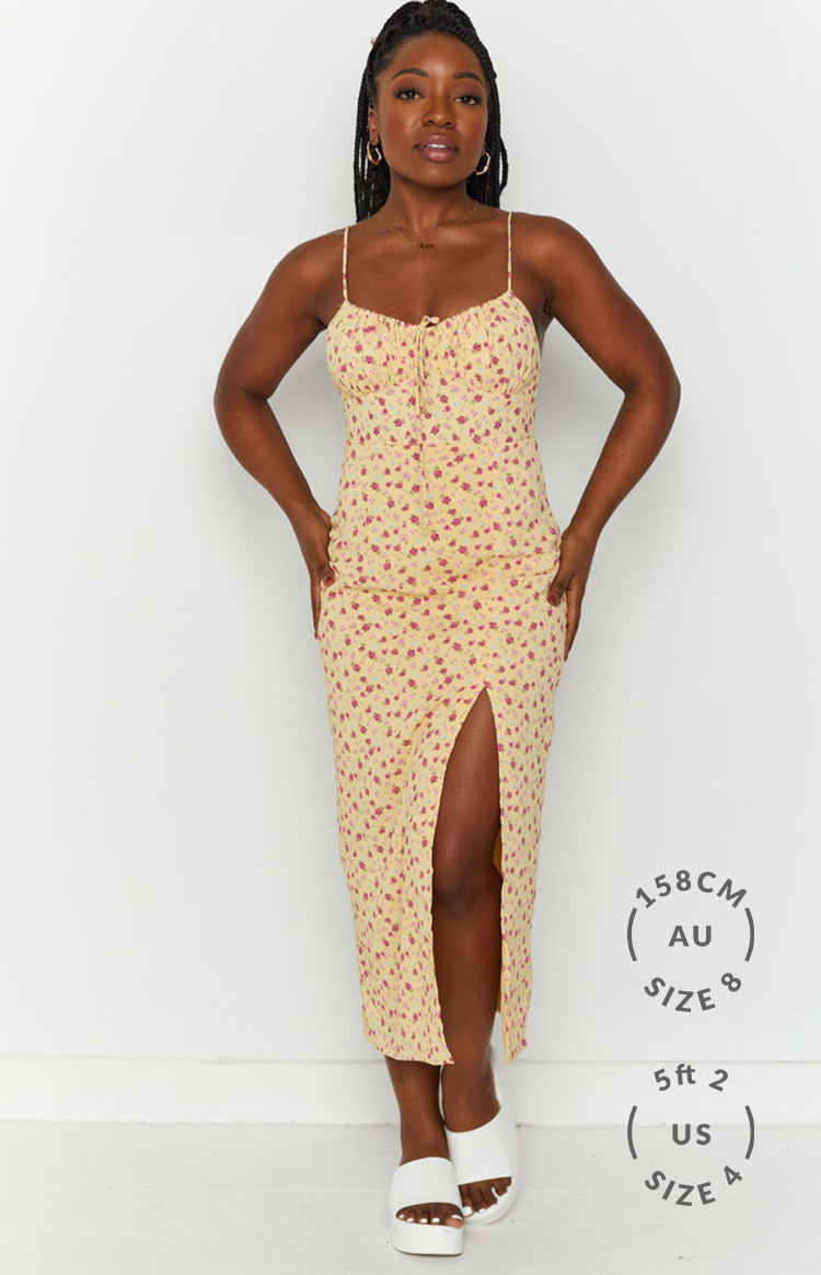 Paloma Yellow Floral Midi Dress-Vavasi.All Rights Reserved.