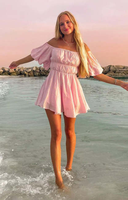 Paradise Puff Sleeve Dress Pink-Vavasi.All Rights Reserved.