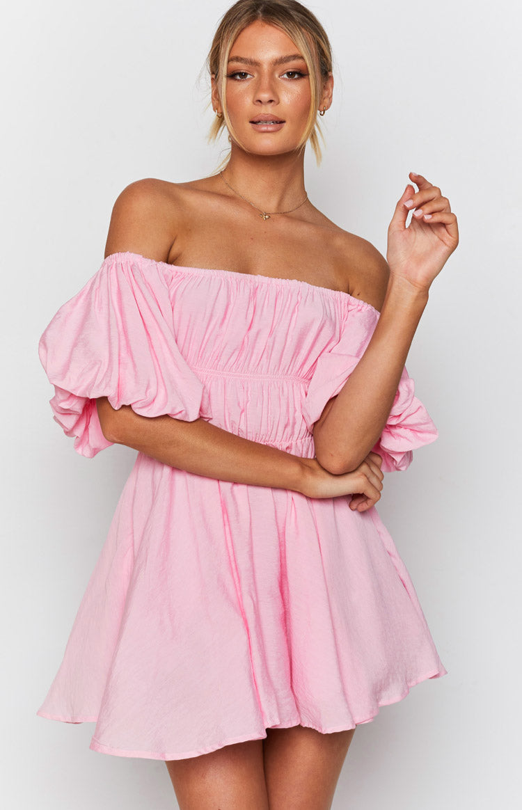 Paradise Puff Sleeve Dress Pink-Vavasi.All Rights Reserved.