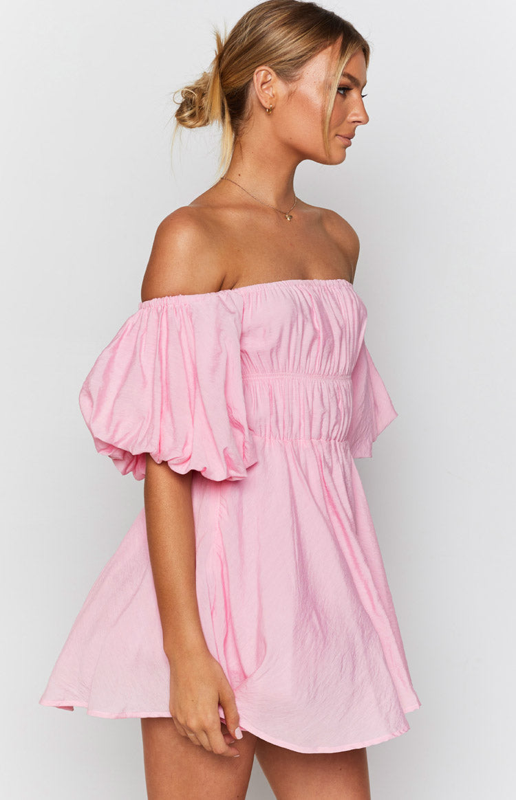 Paradise Puff Sleeve Dress Pink-Vavasi.All Rights Reserved.