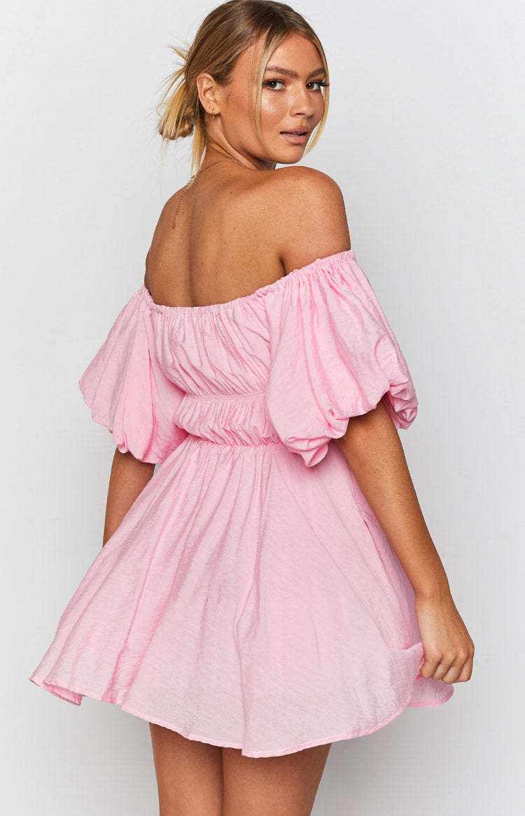 Paradise Puff Sleeve Dress Pink-Vavasi.All Rights Reserved.