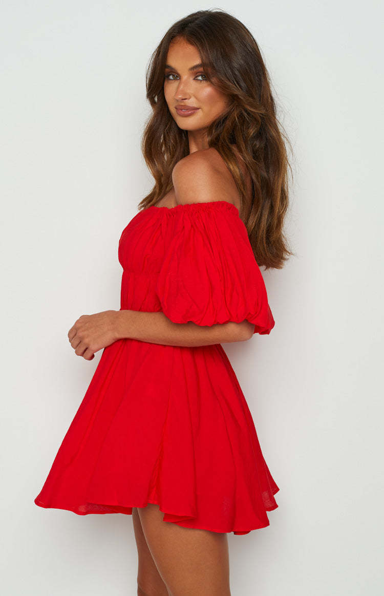 Paradise Puff Sleeve Dress Red-Vavasi.All Rights Reserved.