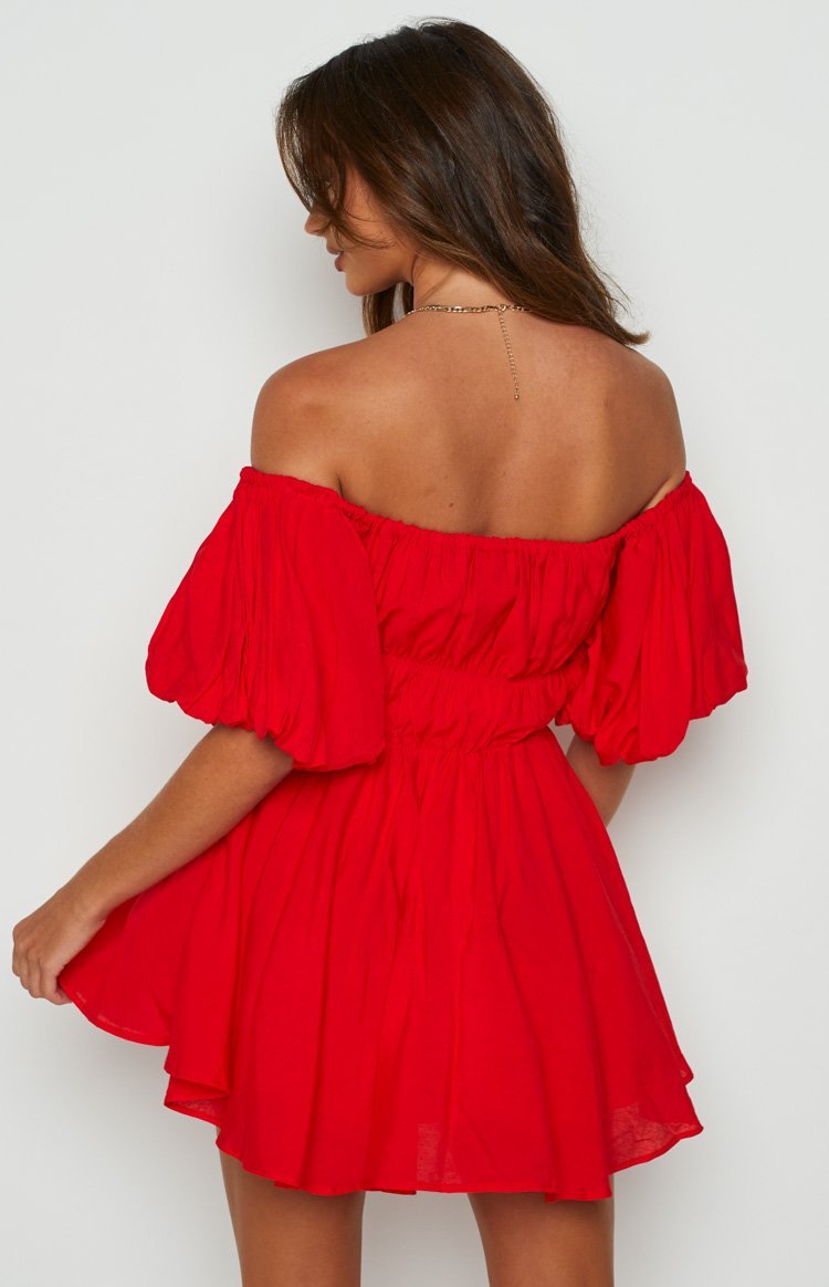 Paradise Puff Sleeve Dress Red-Vavasi.All Rights Reserved.