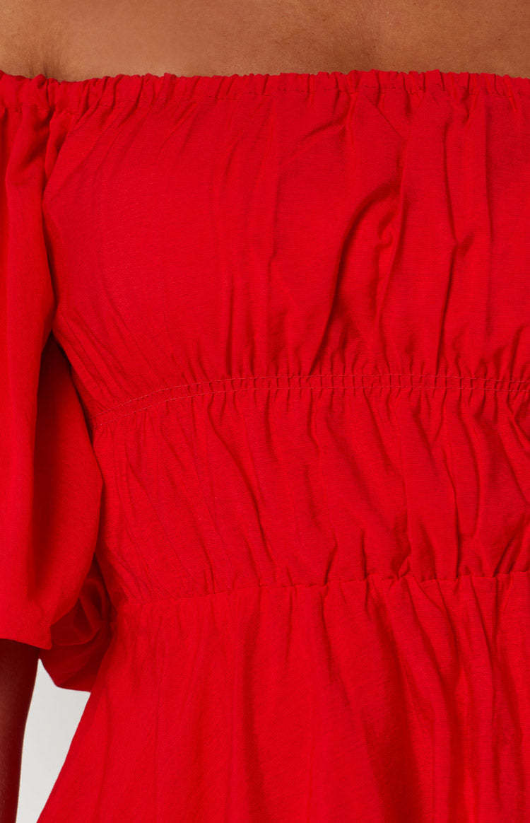 Paradise Puff Sleeve Dress Red-Vavasi.All Rights Reserved.