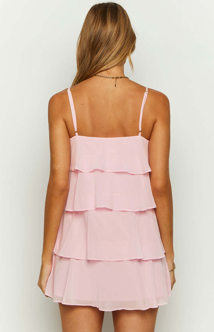 Paris Pink Ruffle Mini Dress-Vavasi.All Rights Reserved.