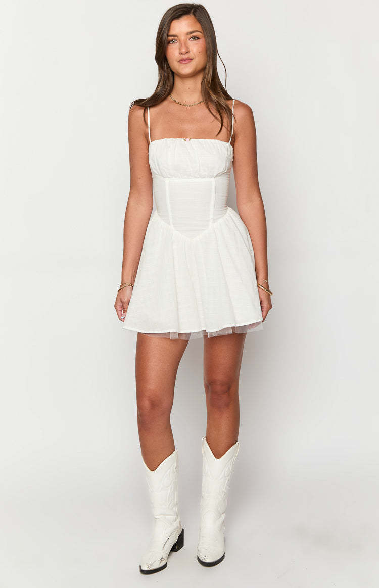 Peaches White Mini Dress-Vavasi.All Rights Reserved.