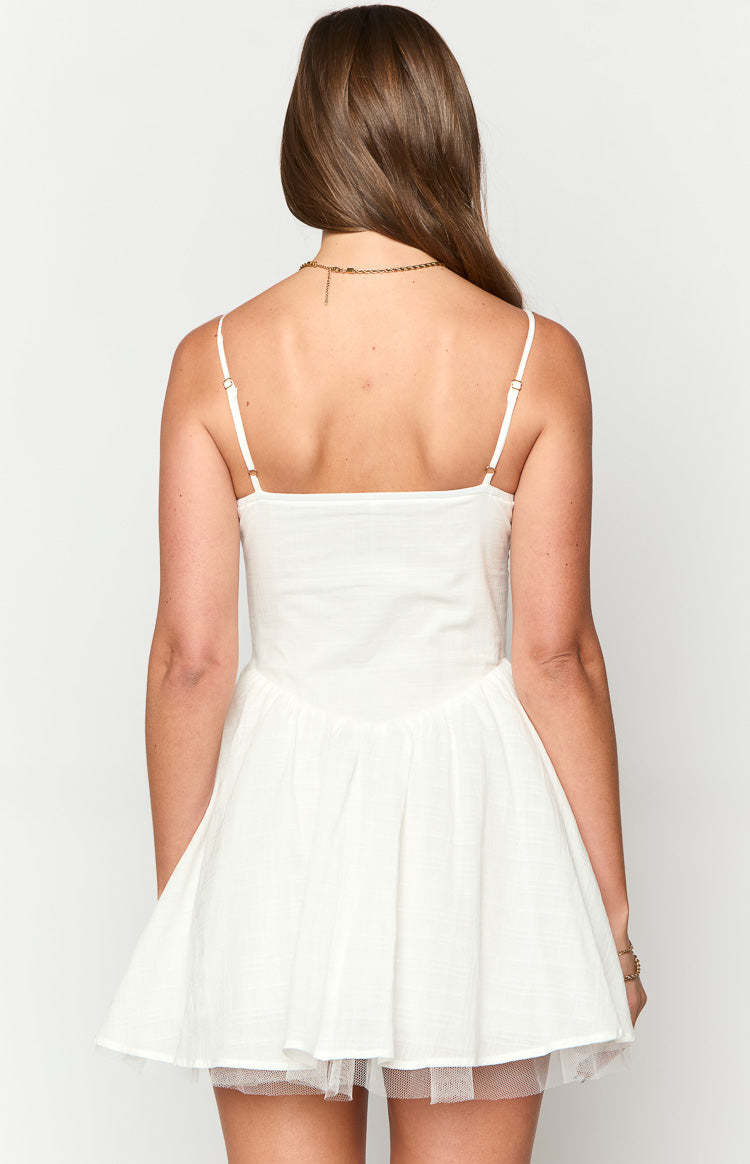 Peaches White Mini Dress-Vavasi.All Rights Reserved.