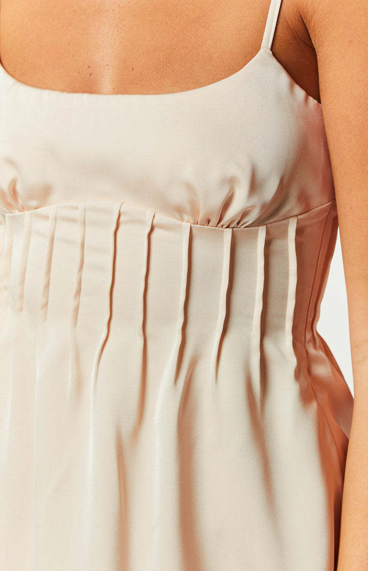 Pearl Cream Satin Mini Dress-Vavasi.All Rights Reserved.