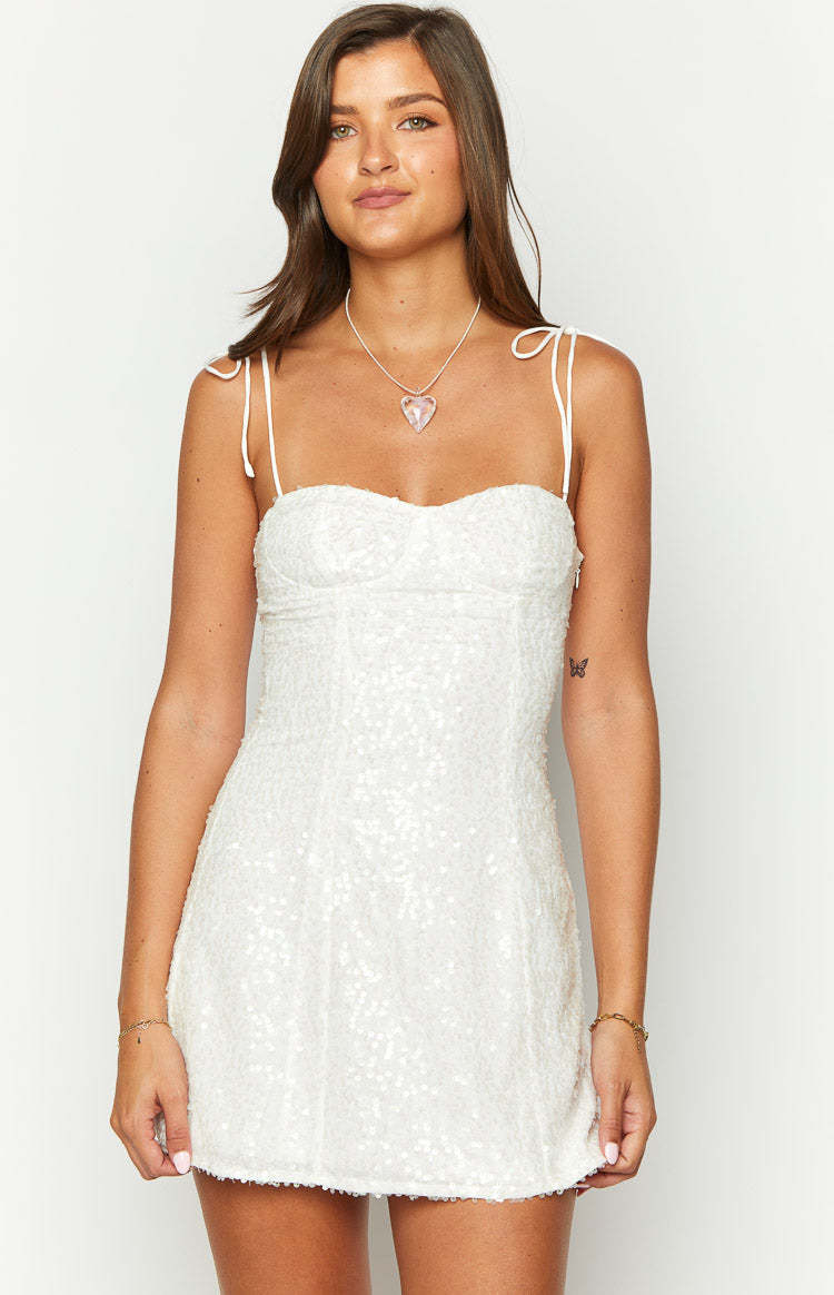 Penny Lane White Sequin Mini Dress-Vavasi.All Rights Reserved.