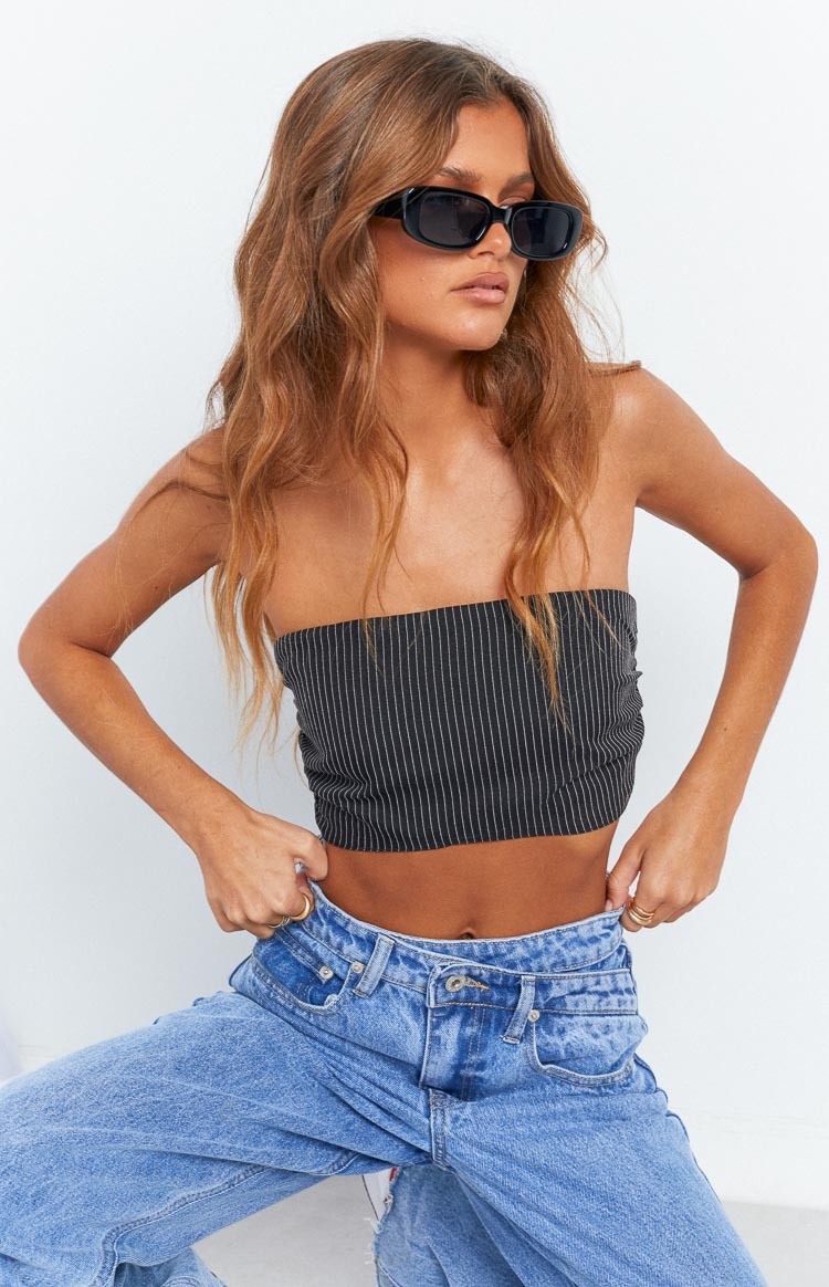 Petria Pinstripe Strapless Top-Vavasi.All Rights Reserved.