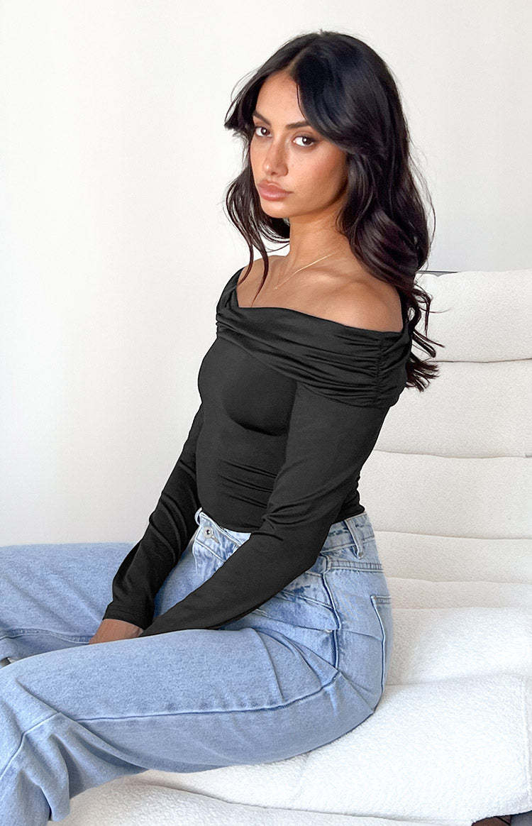 Phoenix Black Off Shoulder Bodysuit-Vavasi.All Rights Reserved.