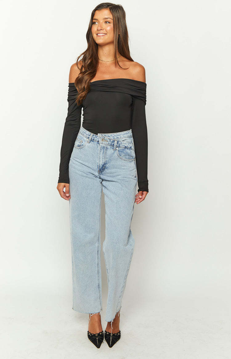 Phoenix Black Off Shoulder Bodysuit-Vavasi.All Rights Reserved.