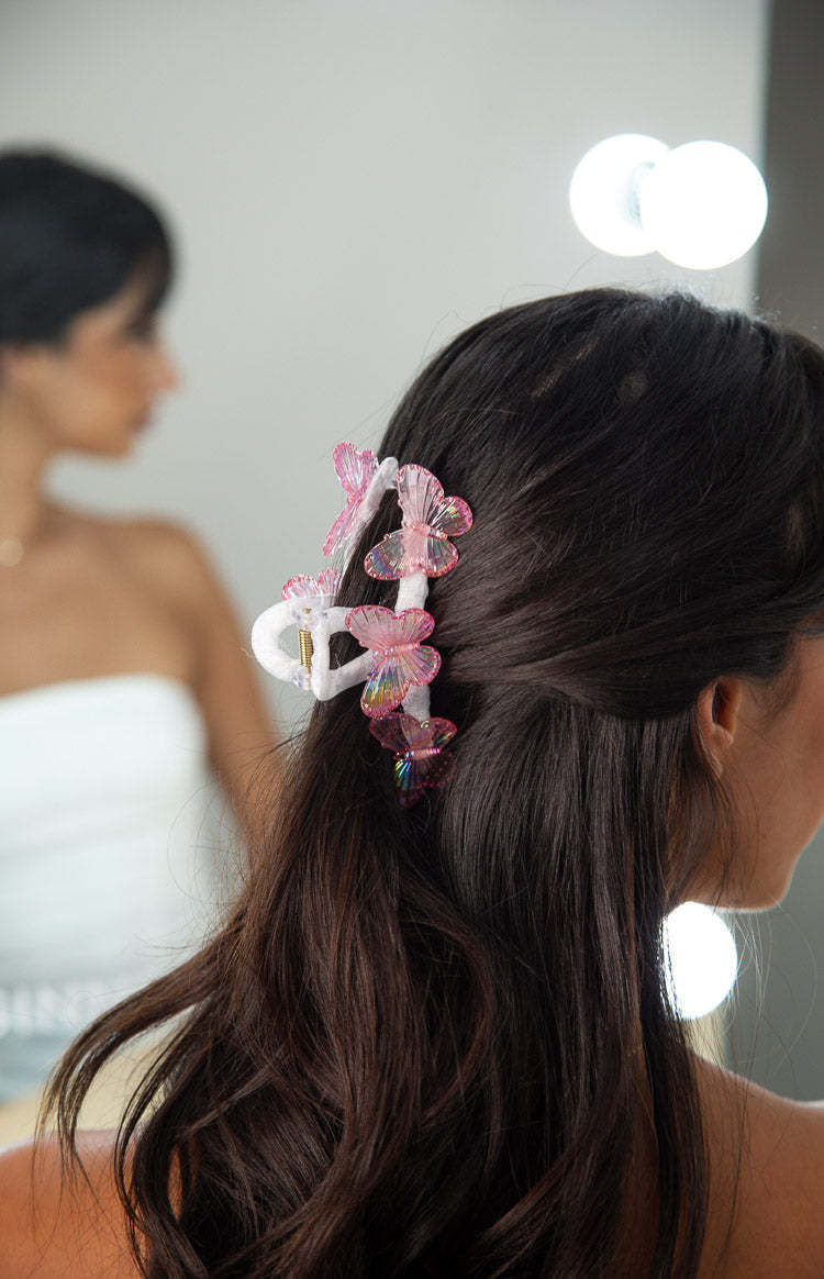 Pink Iridescent Butterfly Claw Clip-Vavasi.All Rights Reserved.
