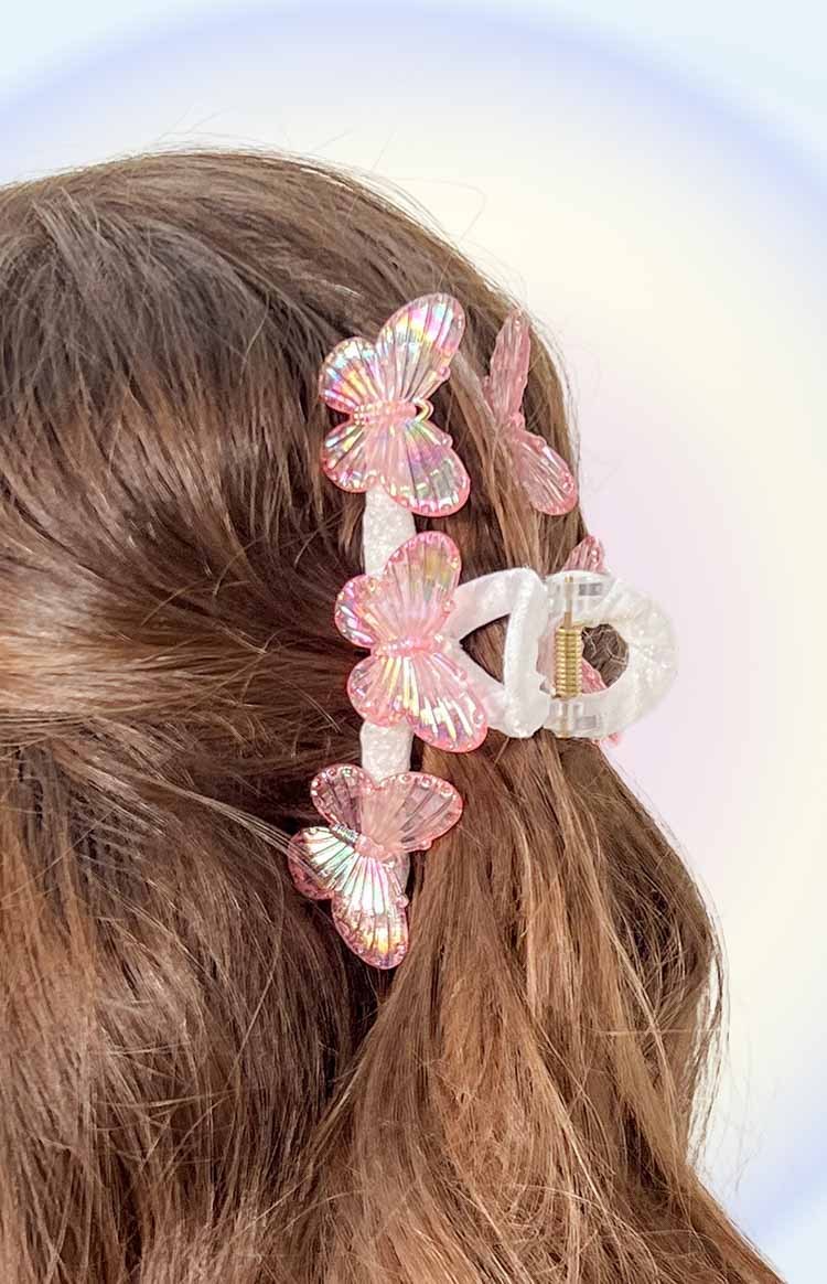 Pink Iridescent Butterfly Claw Clip-Vavasi.All Rights Reserved.