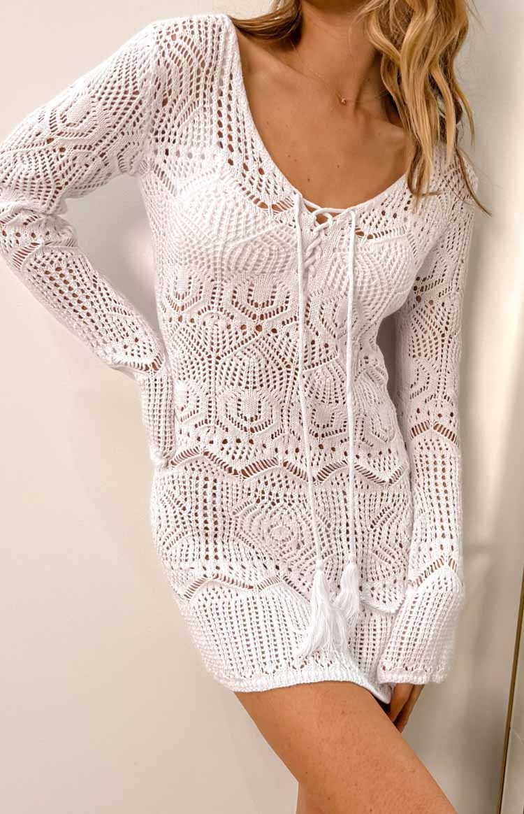 Pippa White Knit Mini Dress-Vavasi.All Rights Reserved.