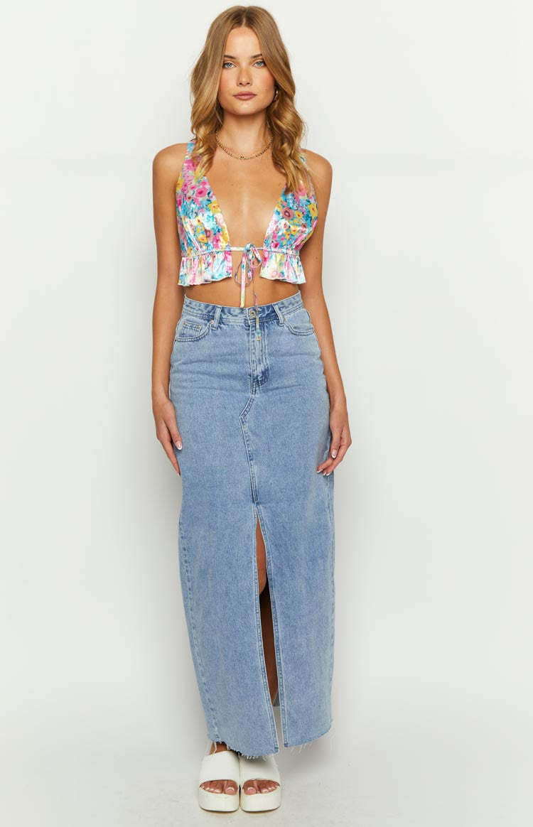 Poppy Floral Satin Crop Top-Vavasi.All Rights Reserved.