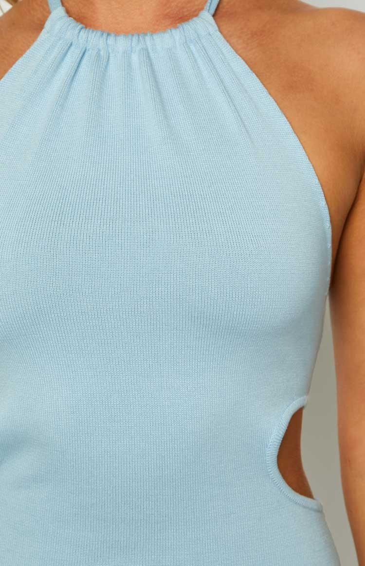 Portia Blue Knit Mini Dress-Vavasi.All Rights Reserved.