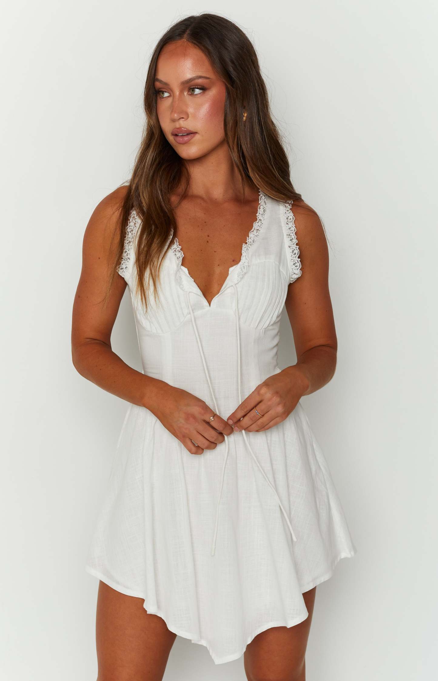 Posey White Frill Mini Dress-Vavasi.All Rights Reserved.