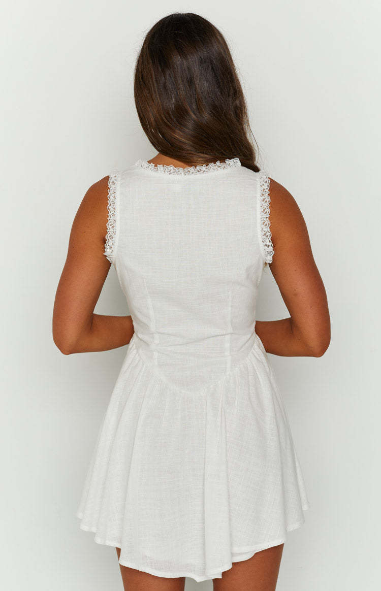 Posey White Frill Mini Dress-Vavasi.All Rights Reserved.