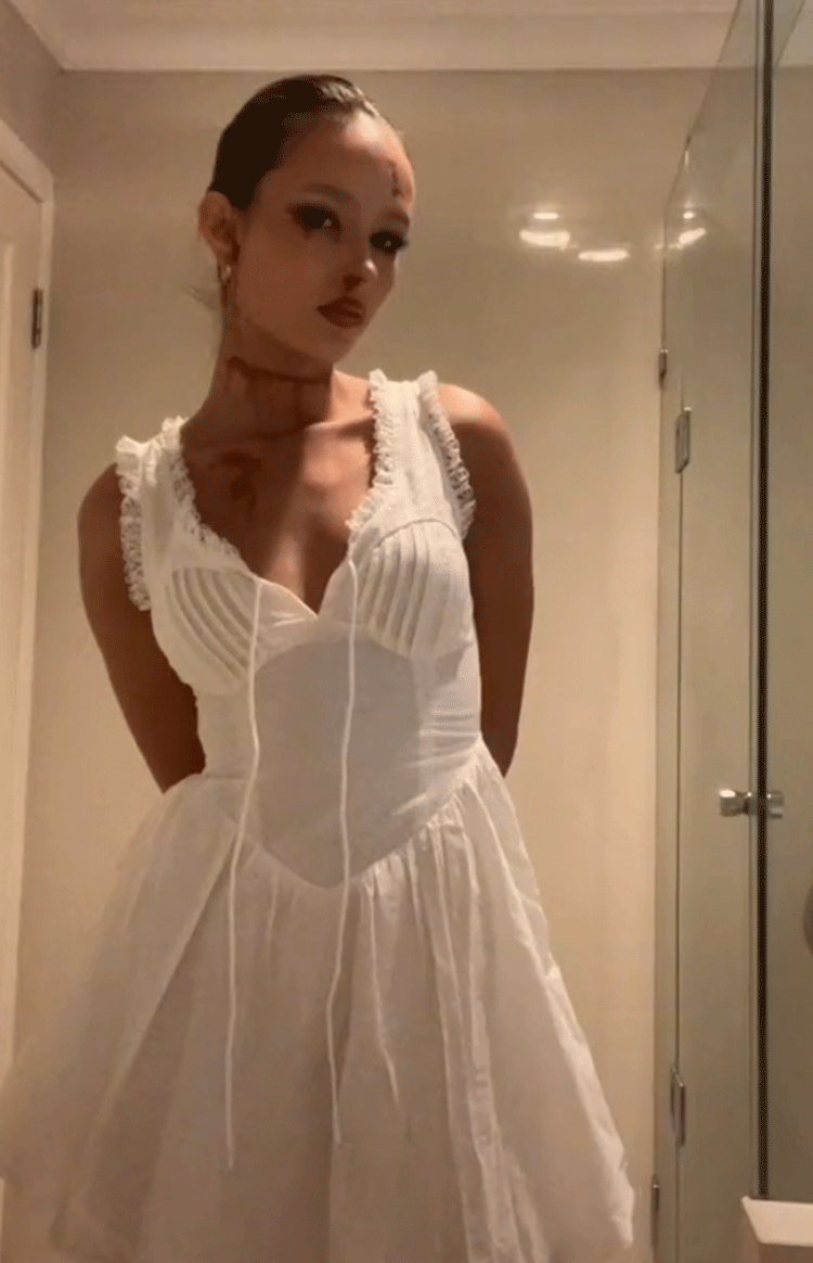 Posey White Frill Mini Dress-Vavasi.All Rights Reserved.