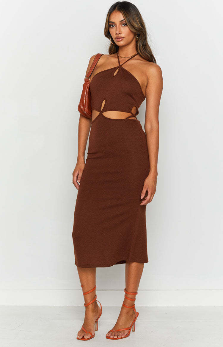 Quanah Cut Out Midi Dress Brown-Vavasi.All Rights Reserved.