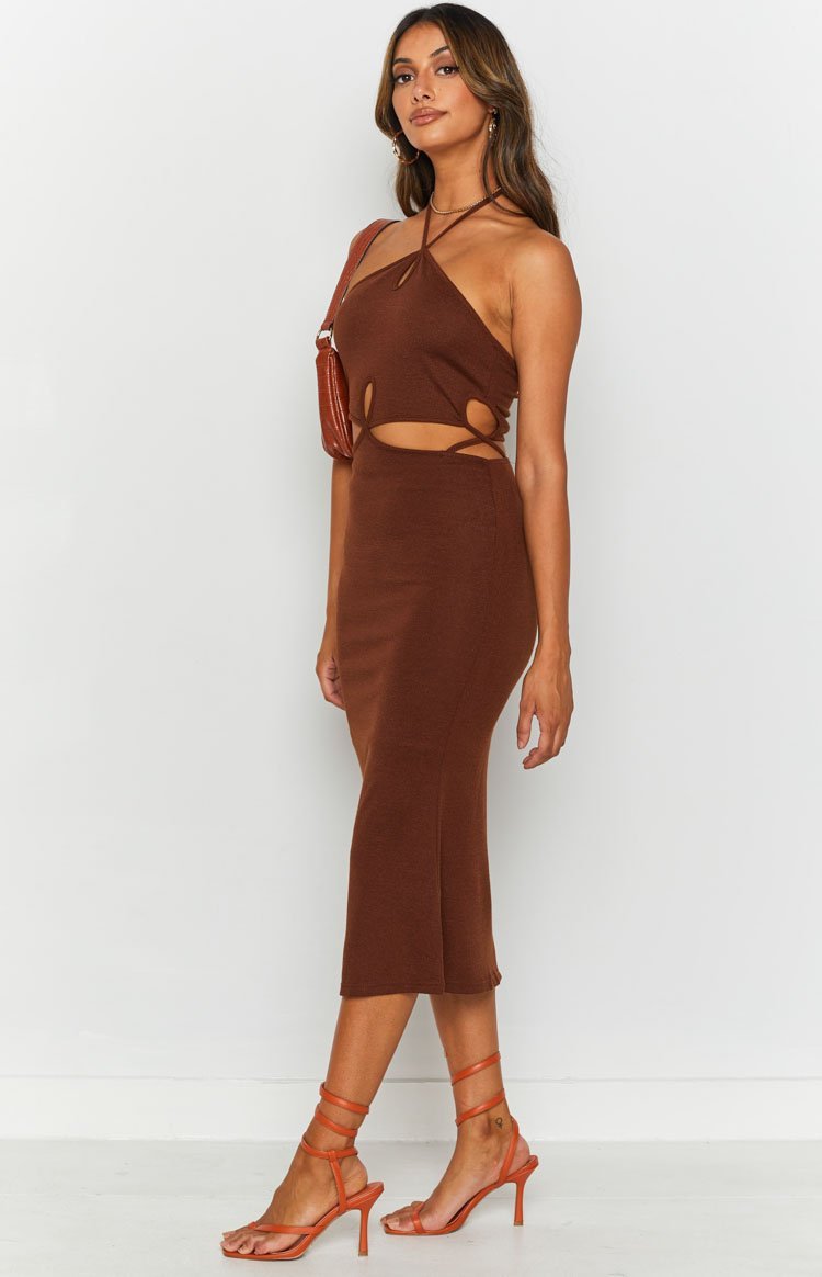 Quanah Cut Out Midi Dress Brown-Vavasi.All Rights Reserved.