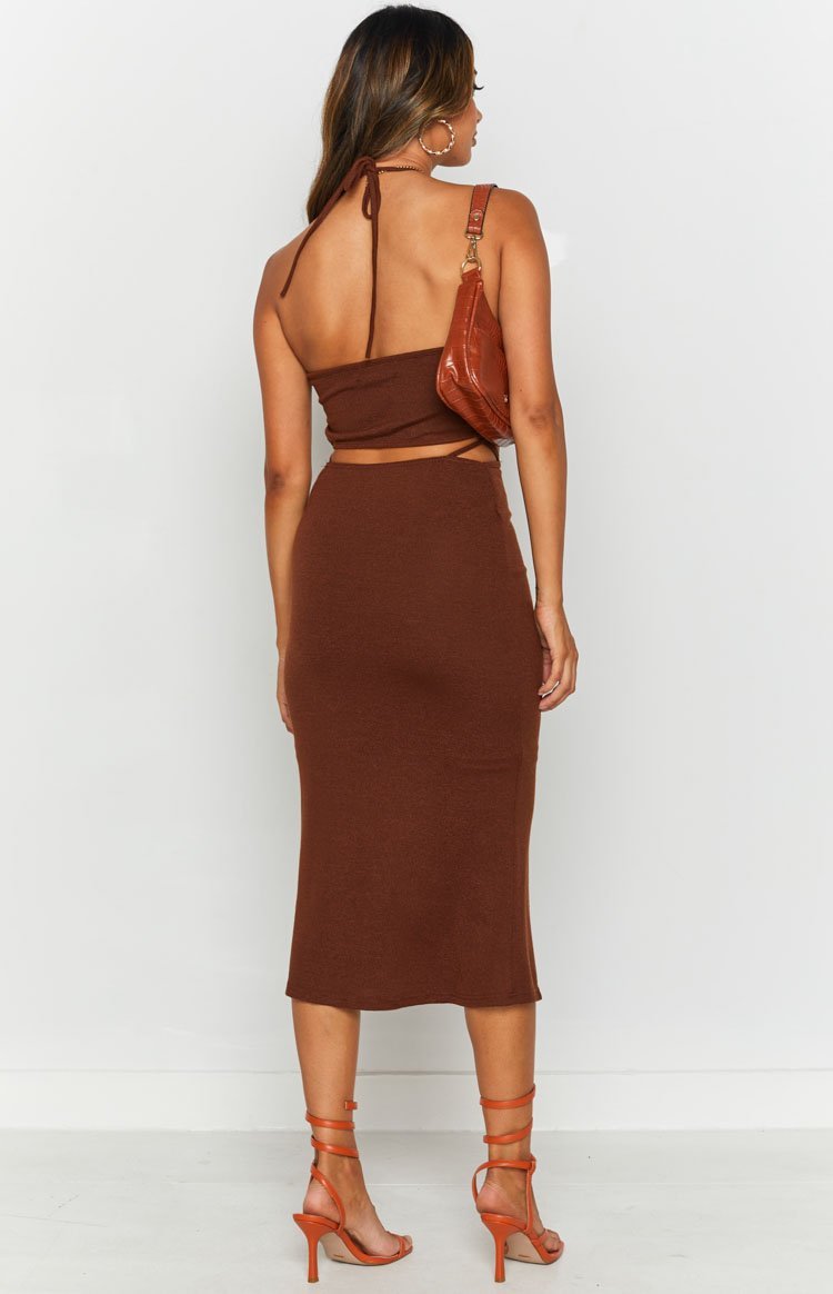 Quanah Cut Out Midi Dress Brown-Vavasi.All Rights Reserved.