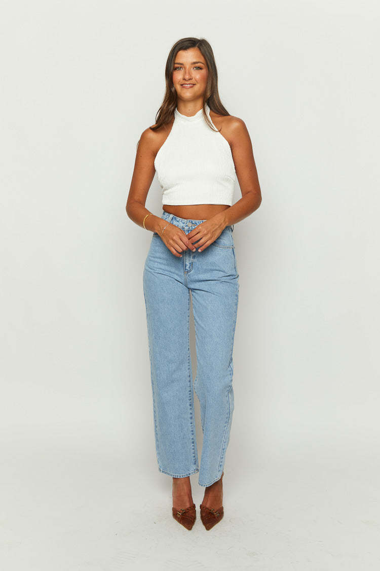 Queenie White Halter Crop Top-Vavasi.All Rights Reserved.
