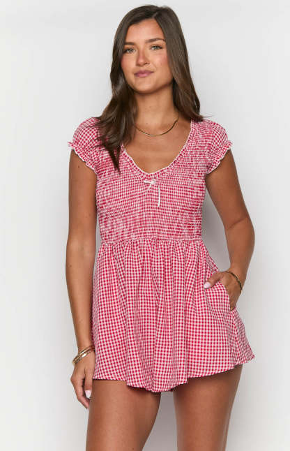 Raldo Red Gingham Playsuit-Vavasi.All Rights Reserved.