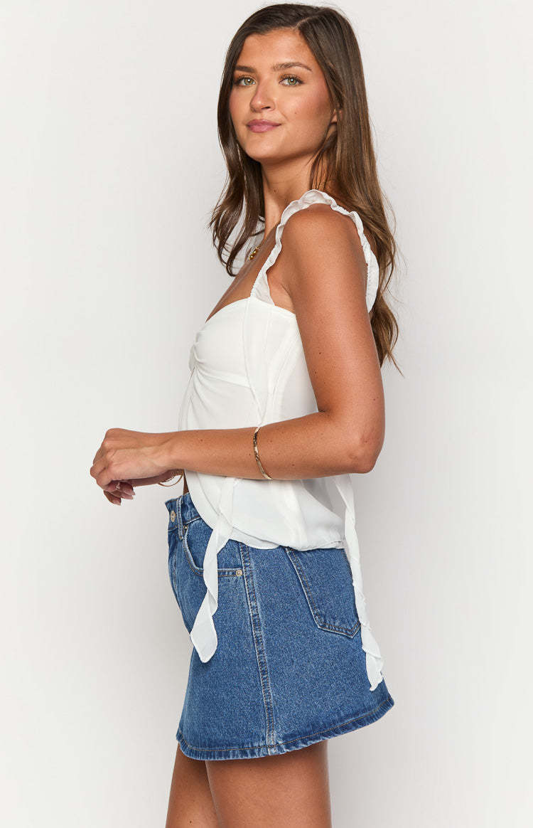Raquelle Mid Wash Denim Mini Skirt-Vavasi.All Rights Reserved.