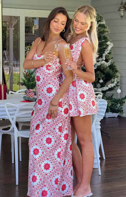Renesmee Red Tile Print Maxi Dress-Vavasi.All Rights Reserved.