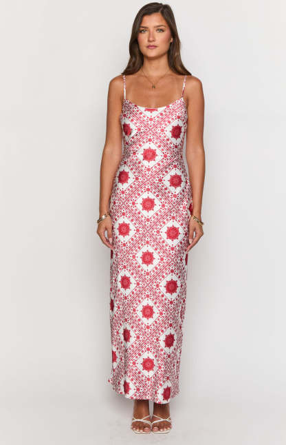 Renesmee Red Tile Print Maxi Dress-Vavasi.All Rights Reserved.