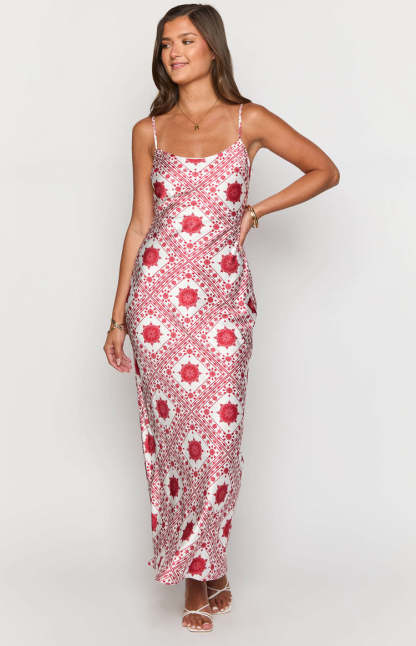 Renesmee Red Tile Print Maxi Dress-Vavasi.All Rights Reserved.