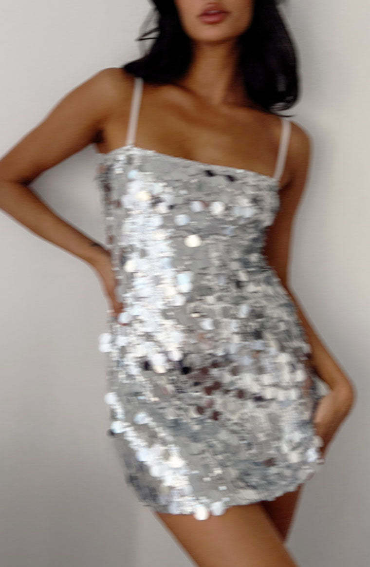 Radiant Silver Sparkle Mini Dress-Vavasi.All Rights Reserved.