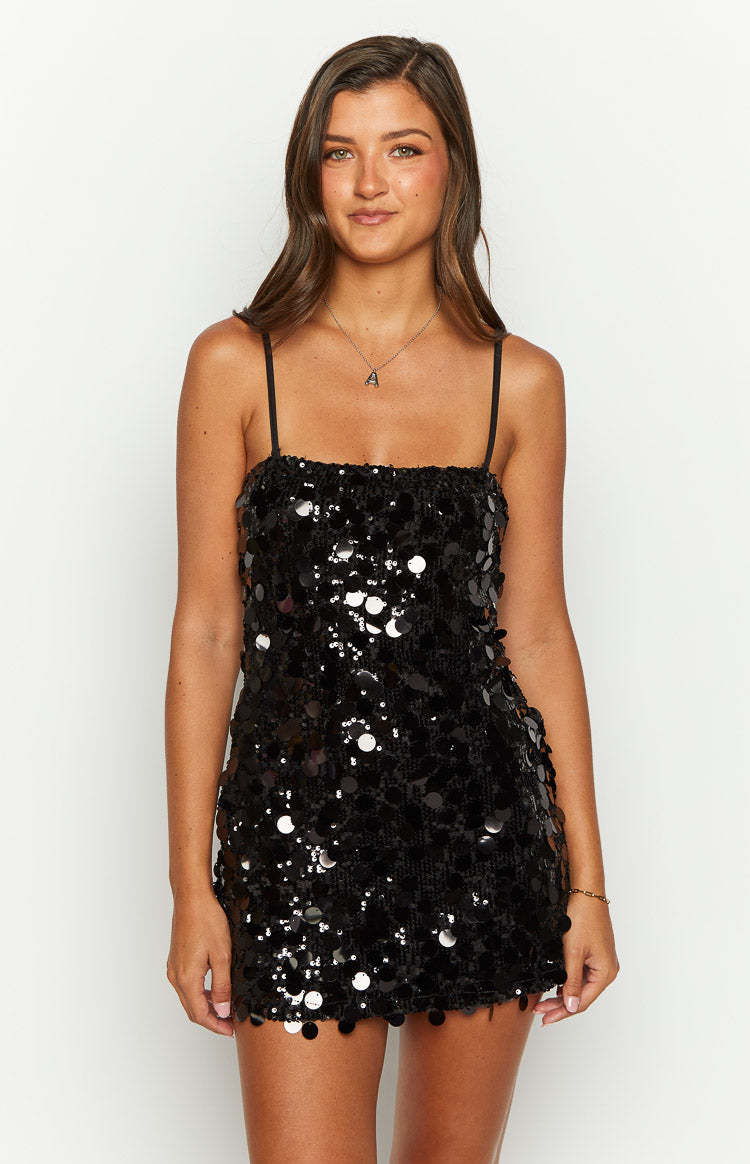 Radiant Black Sparkle Mini Dress-Vavasi.All Rights Reserved.