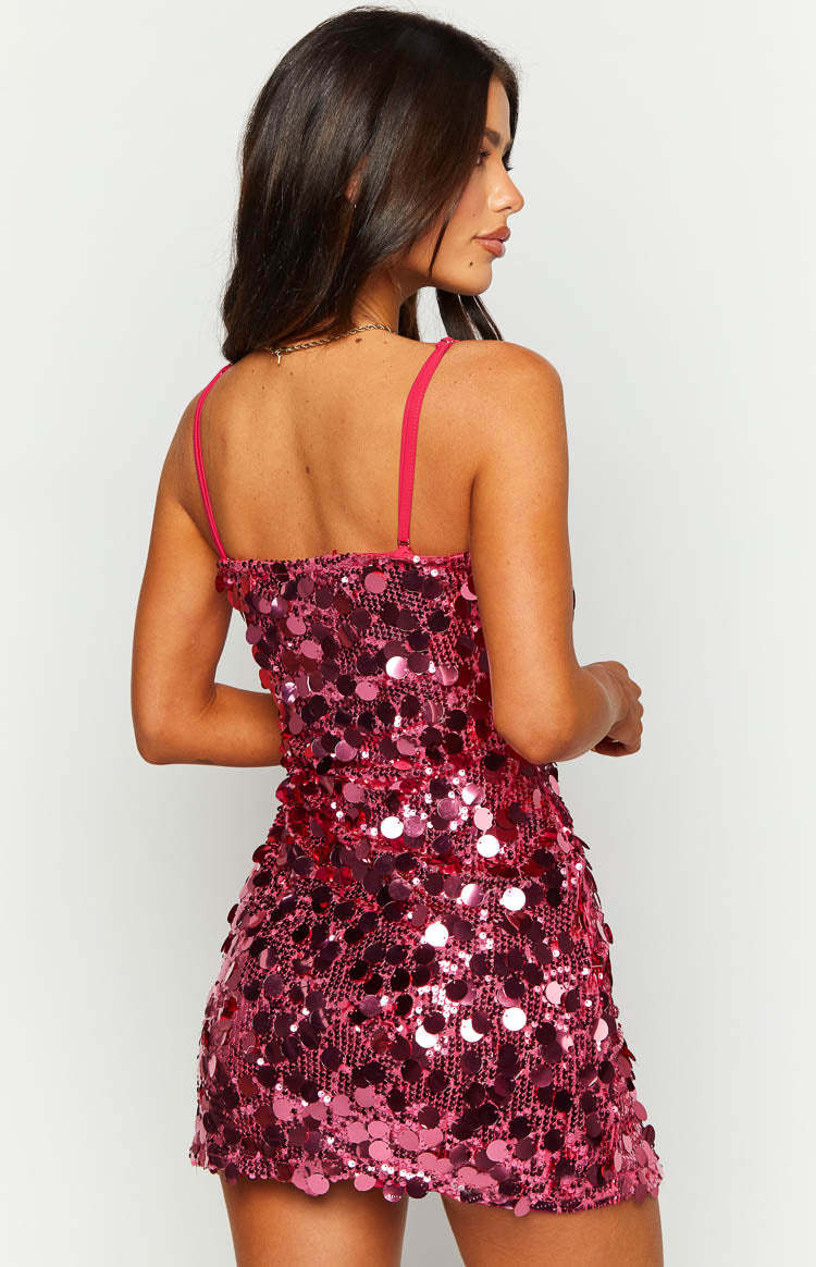 Radiant Pink Sparkle Mini Dress-Vavasi.All Rights Reserved.
