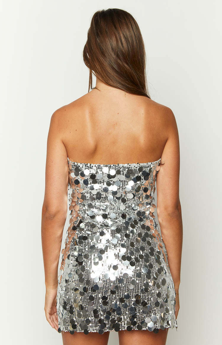Radiant Silver Sparkle Mini Dress-Vavasi.All Rights Reserved.