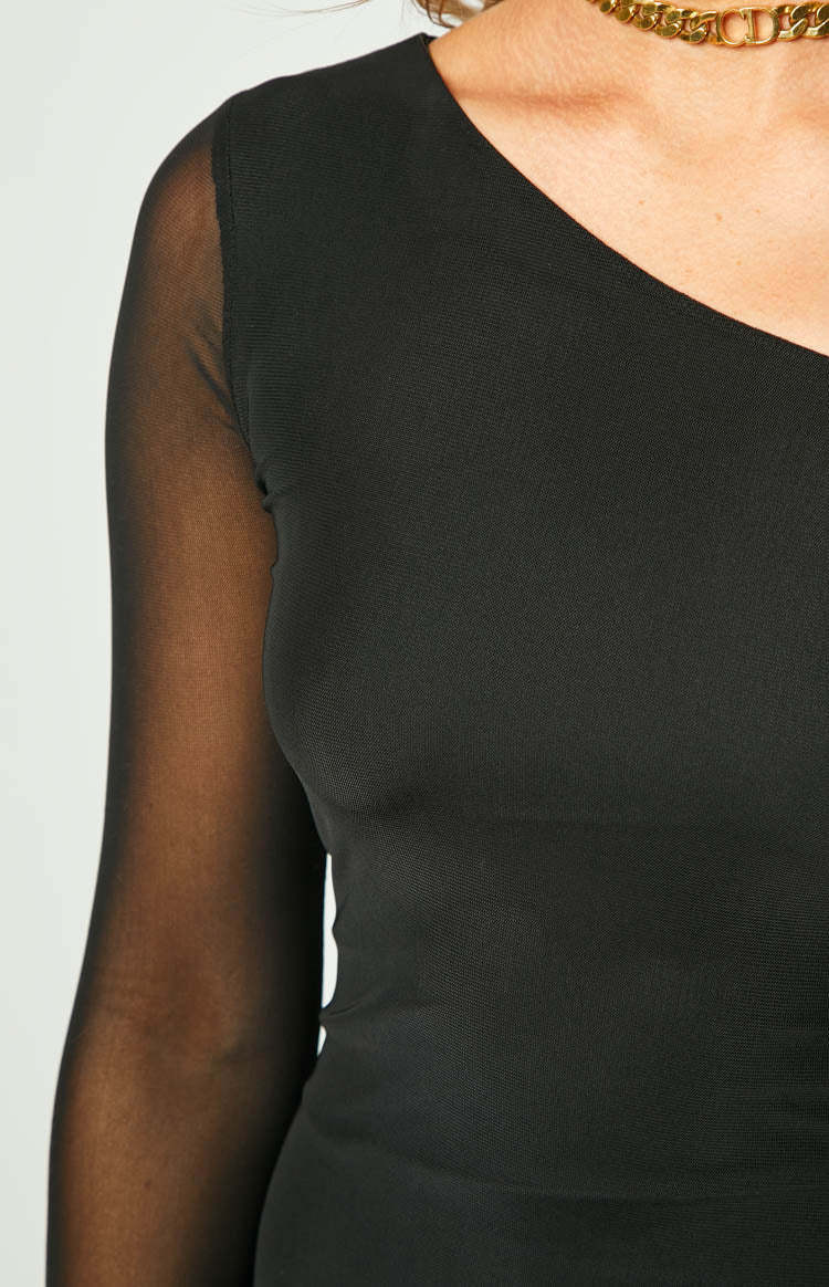 Raine Black Long Sleeve Mesh Mini Dress-Vavasi.All Rights Reserved.