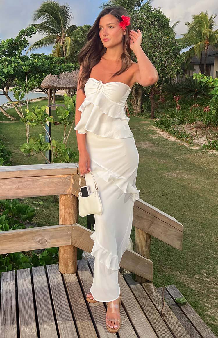 Raleigh White Ruffle Maxi Skirt-Vavasi.All Rights Reserved.