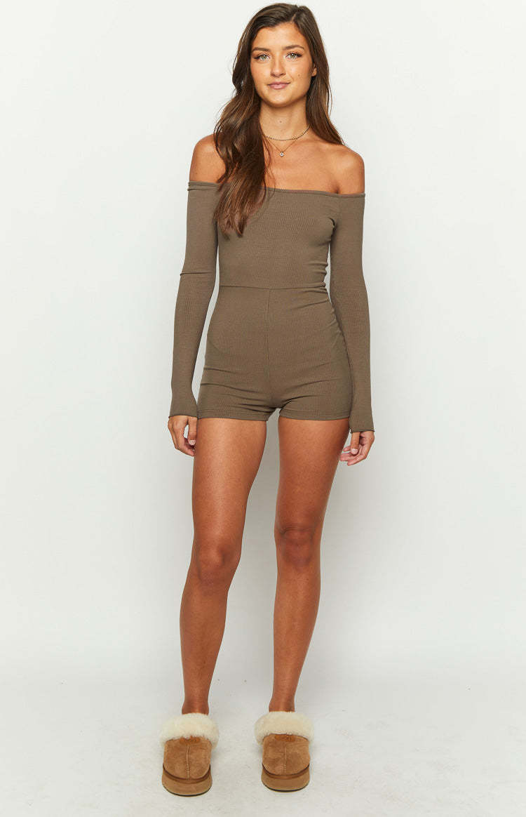 Raleigh Brown Long Sleeve Playsuit-Vavasi.All Rights Reserved.