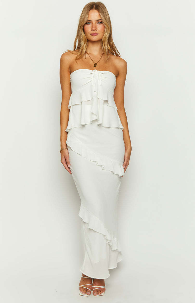 Raleigh White Ruffle Maxi Skirt-Vavasi.All Rights Reserved.