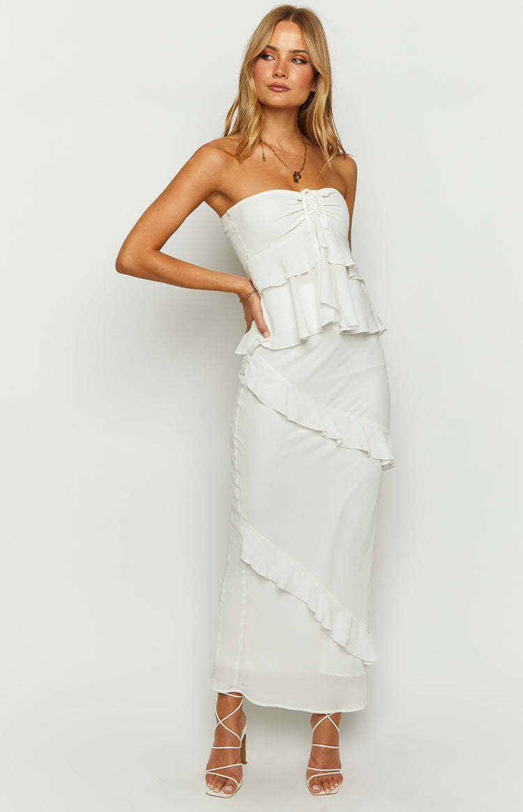 Raleigh White Ruffle Maxi Skirt-Vavasi.All Rights Reserved.