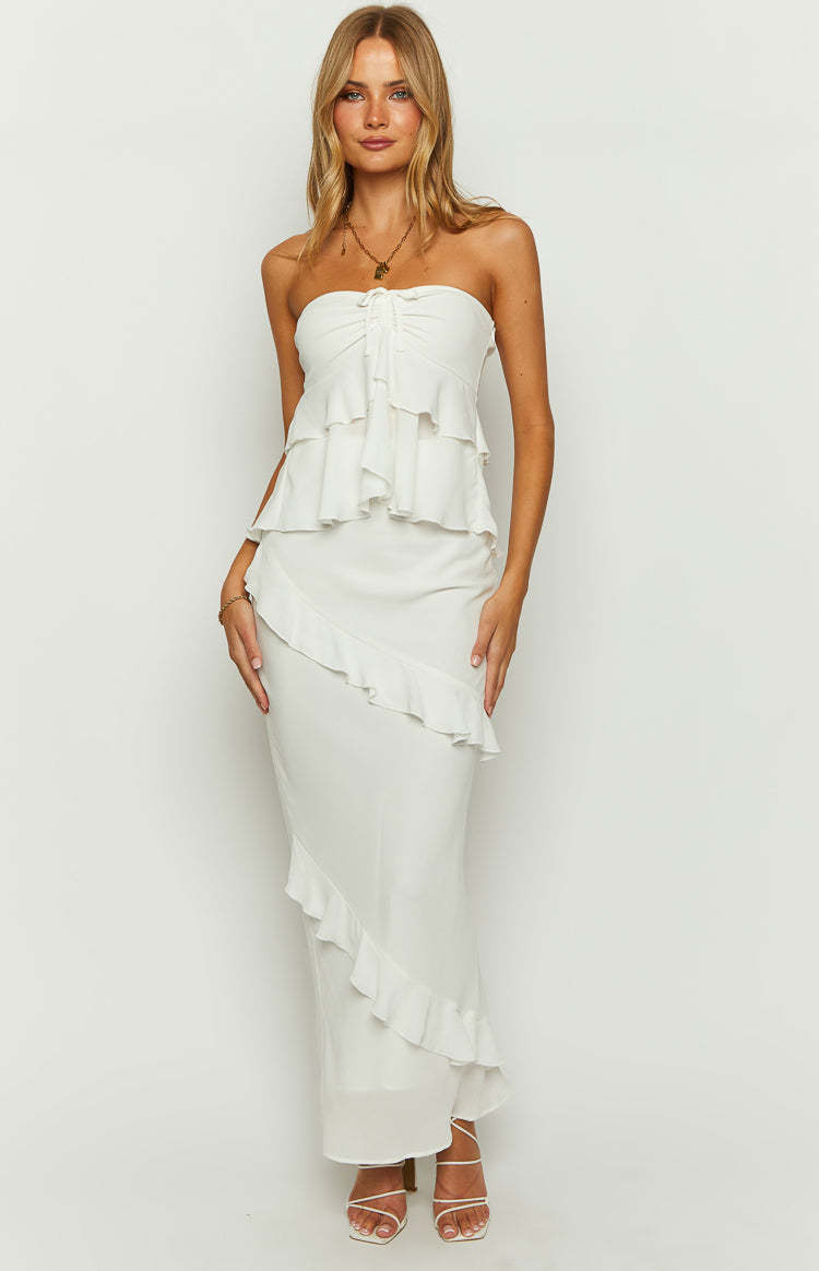 Raleigh White Ruffle Strapless Top-Vavasi.All Rights Reserved.