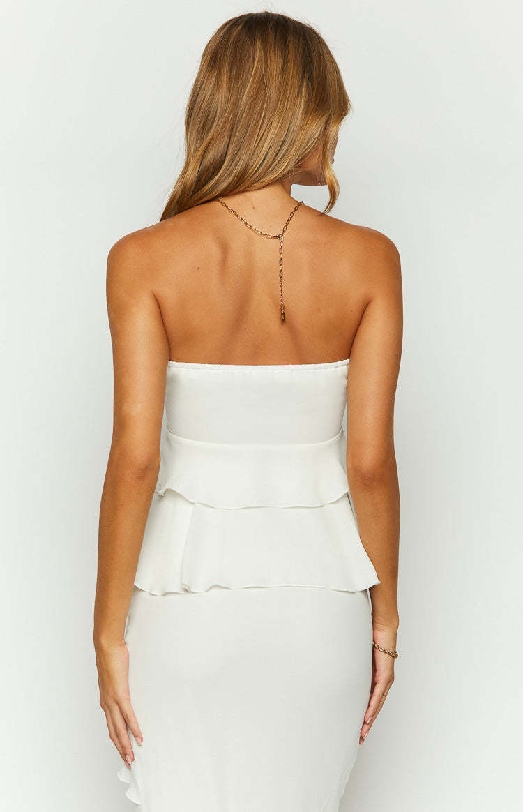 Raleigh White Ruffle Strapless Top-Vavasi.All Rights Reserved.
